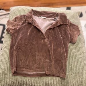 STR Brown Velvet Polo Crop Top